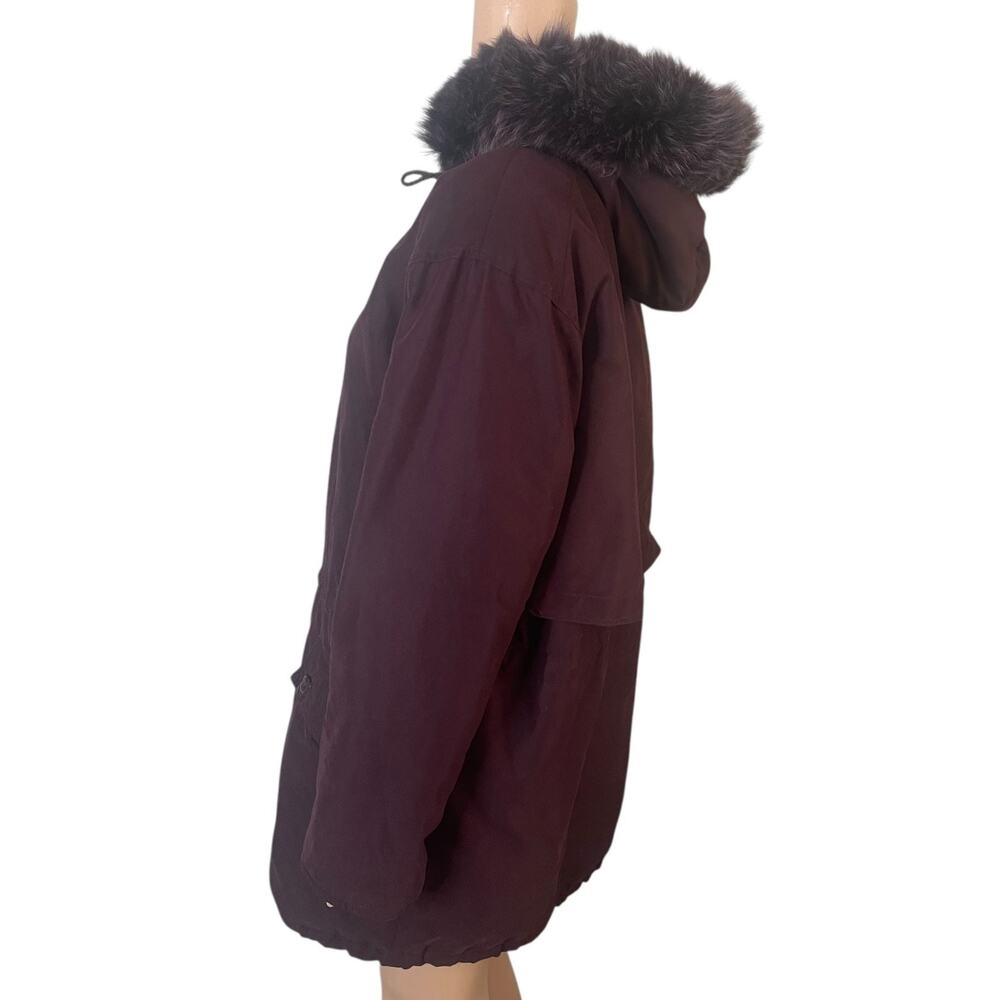 Hunt Club Parka Coat Women’s Small Maroon Faux Fur Hood Drawstring Waist Winter - Picture 13 of 15